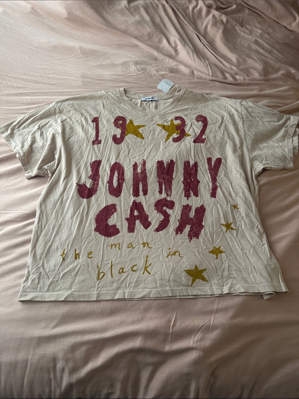NWT Free People x DayDreamer Johnny Cash doodles tee Ivory OS - Picture 3 of 8